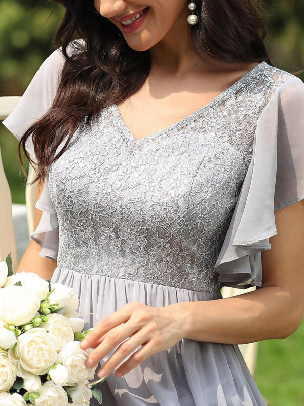 slim fit dress slacks Off Shoulder Short Grey Lace Prom Dresses, Grey Lace Formal Graduation  Homecoming Dresses main image 1