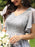 Light Grey Prom Dress A-Line V-Neck Lace Short Sleeves Chiffon Lace Long Party Dresses