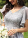 Light Grey Prom Dress A-Line V-Neck Lace Short Sleeves Chiffon Lace Long Party Dresses
