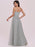 Light Grey Prom Dress A-Line V-Neck Tulle Sleeveless Sash Long Wedding Guest Dresses