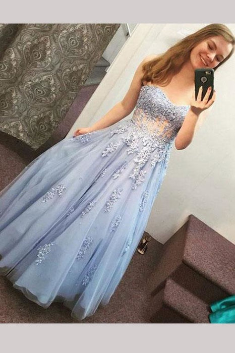 Light Lavender Sweetheart Floor-length Prom Dress with Appliques Long Party Gown - Prom Dresses
