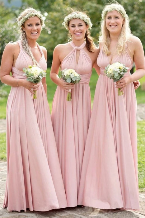 Light Pink A-Line Floor Length Pleated Cheap Bridesmaid Dress - Bridesmaid Dresses