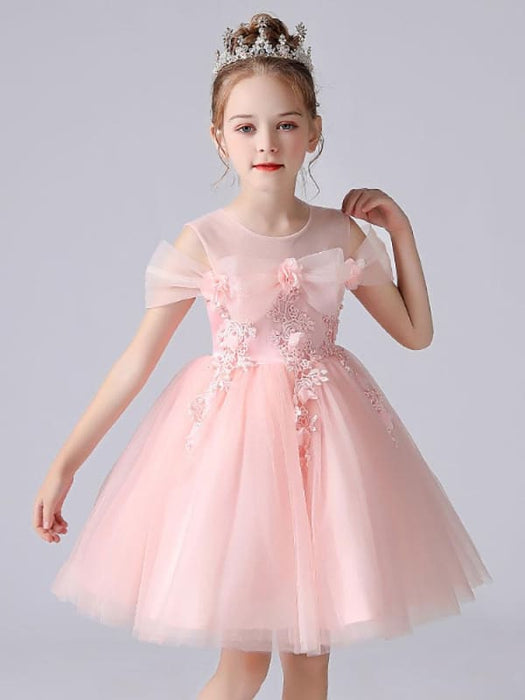Light Pink A-Line Flower Girl Dresses Sleeves Knee-Length Flowers Kids Bridelily Light Pink A-Line Flower Girl Dresses Sleeves Knee-Length Flowers Kids Bridelily