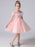 Light Pink Flower Girl Dresses Jewel Neck Polyester Short Sleeves Knee-Length A-Line Flowers Kids Party Dresses