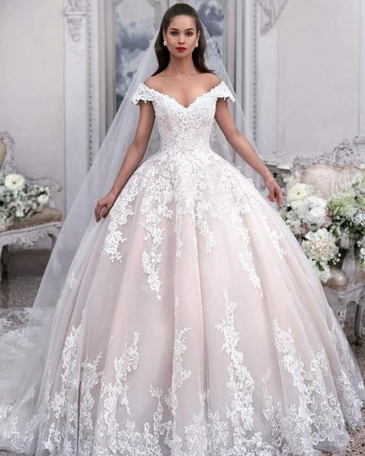 Light Vintage Lace Ball Gown Wedding Dress With Sleeves Bridelily