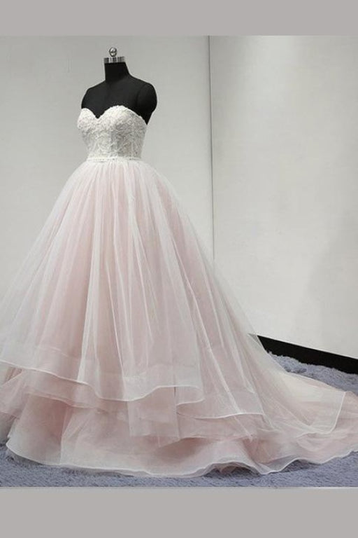 Light Pink Strapless Sweetheart Charming Affordable Layers Long Prom Dresses Ball Gown - Prom Dresses
