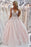 Light Pink V Neck Sleeveless Tulle Prom Dress with Flowers and Beads - Prom Dresses