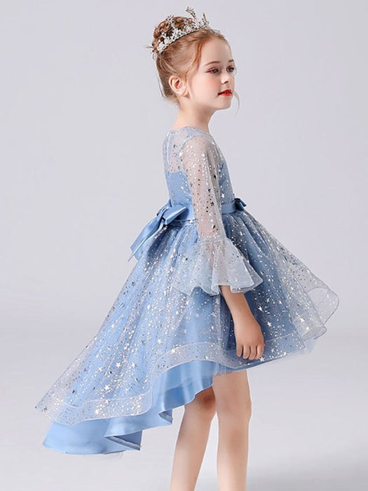 Flower Girl Dresses Light Sky Blue Jewel Neck Half Sleeves Sequins Formal Kids Pageant Dresses