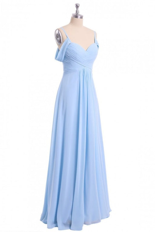 Light Sky Blue Off Shoulder Spaghetti Strap Chiffon Dresses Floor Length Formal Dress - Prom Dresses
