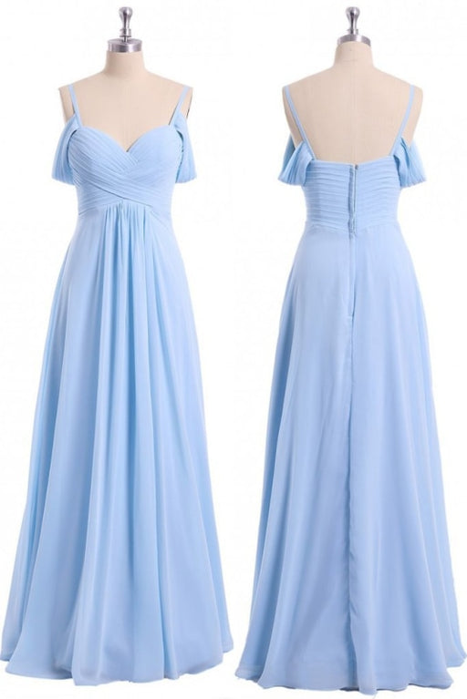 Light Sky Blue Off Shoulder Spaghetti Strap Chiffon Dresses Floor Length Formal Dress - Prom Dresses