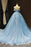 Light Sky Blue Off the Shoulder Ball Gown Tulle Prom Dress with Applique - Prom Dresses