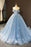 Light Sky Blue Off the Shoulder Ball Gown Tulle Prom Dress with Applique - Prom Dresses