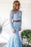 Light Sky Blue Sleeves Mermaid Two Piece Prom Dresses Long Lace Evening Dress - Prom Dresses