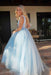 Light Sky Blue Sparkly Prom Charming Sleeveless V Neck Formal Dress - Prom Dresses