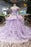 Lilac Ball Gown Short Sleeve Prom Dresses with Long Train Gorgeous Quinceanera Dress - Prom Dresses