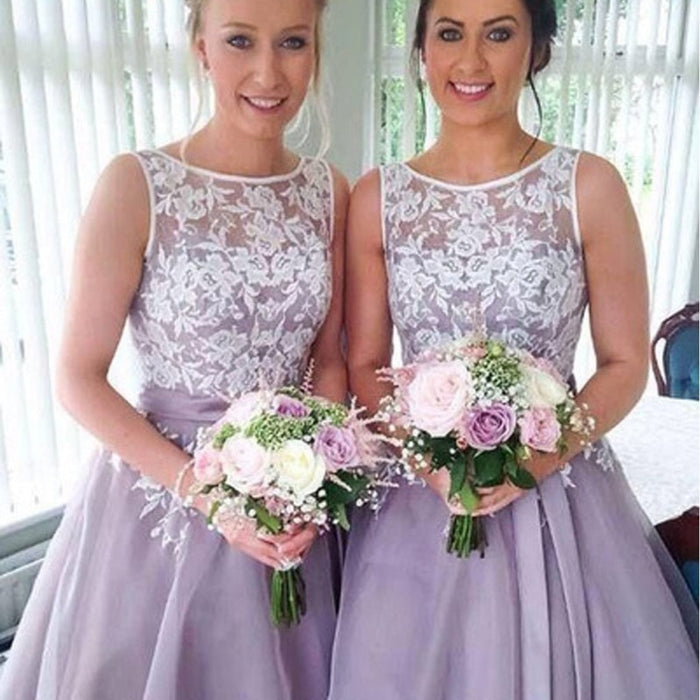 Lilac Lace Appliqued Sleeveless Short Bridesmaid Dress - Bridesmaid Dresses