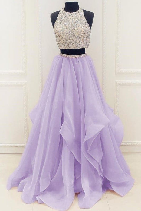 Lilac New Arrival Modest Two Piece Long Prom Dresses Cheap - Bridelily Lilac New Arrival Modest Two Piece Long Prom Dresses Cheap - Bridelily