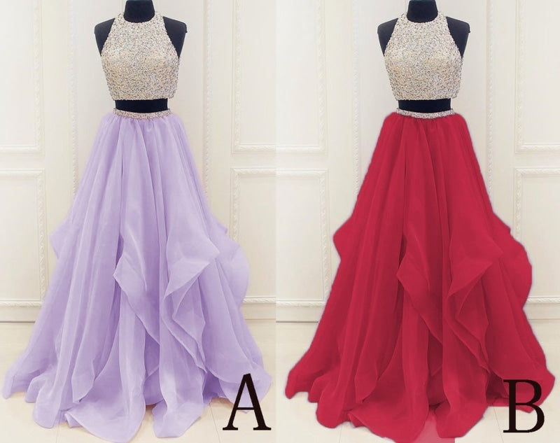 Lilac New Arrival Modest Organza Dresses Stunning Sequin Two Piece Prom Dress - Prom Dresses