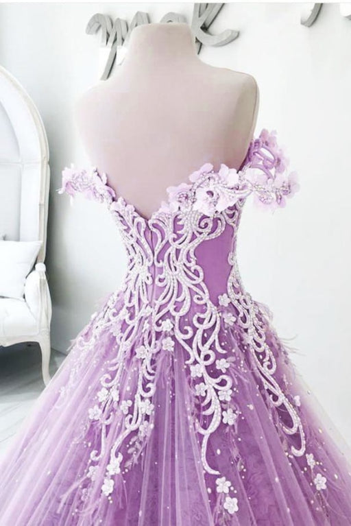 Lilac Off the Shoulder Gorgeous Long Prom Charming Formal Dress with Flowers - Prom Dresses