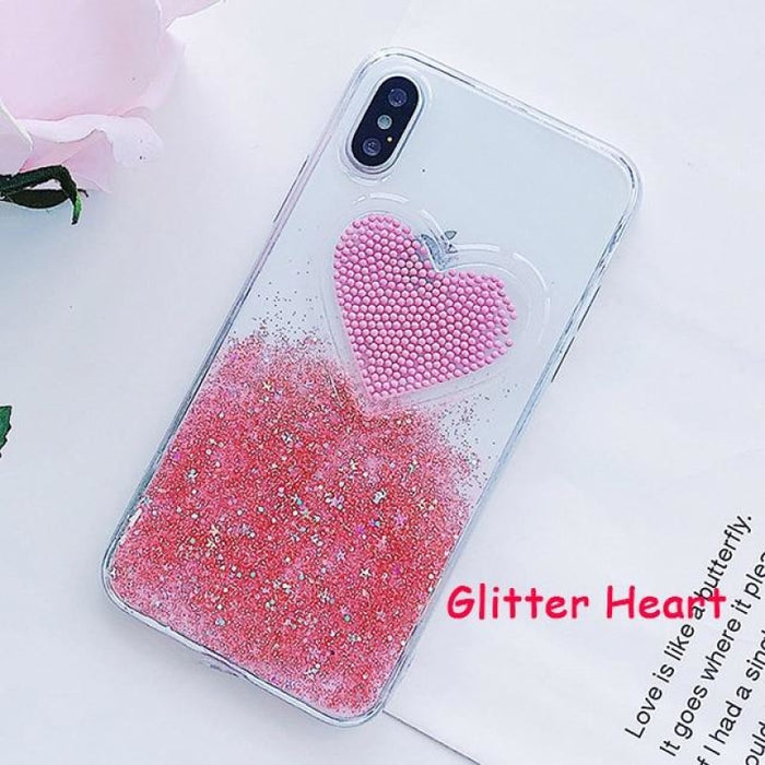 Liquid Heart Glitter Smile Face Clouds Phone Case For iPhone - plus 6 / Gradient heart pink