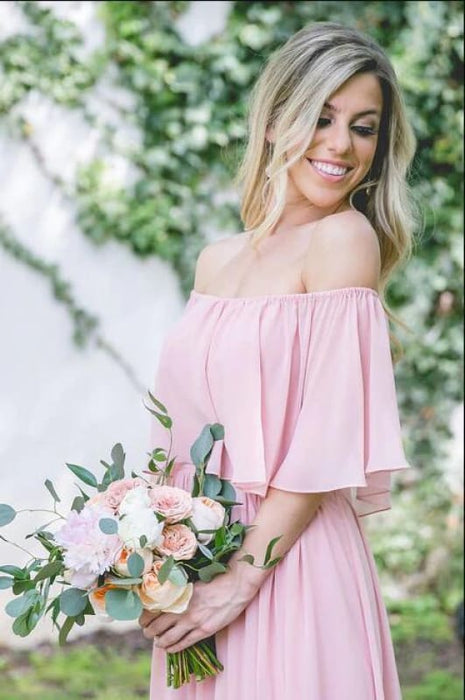Long Off-the-shoulder Chiffon Dress Charming Bridesmaid Dresses - Prom Dresses