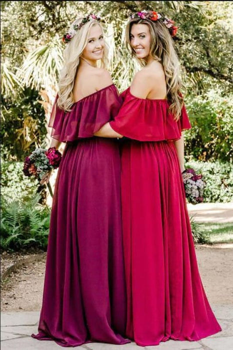 Long Off-the-shoulder Chiffon Dress Charming Bridesmaid Dresses - Prom Dresses