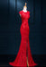 Long Pretty Red Lace Pretty Split Mermaid Prom Evening Dresses - Prom Dresses
