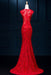 Long Pretty Red Lace Pretty Split Mermaid Prom Evening Dresses - Prom Dresses