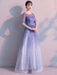 Long Prom Dresses Ombre Tulle Sequin Half Sleeve Formal Evening Dress
