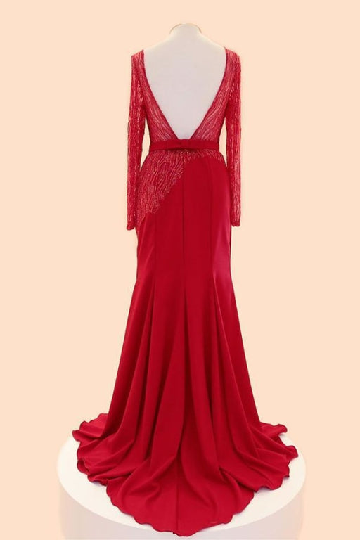 Long Red Beaded Cap Sleeves Prom Party Dresses - Prom Dresses
