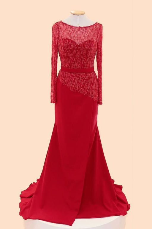 Long Red Beaded Cap Sleeves Prom Party Dresses - Prom Dresses