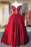 Long Sleeve Ball Gowns Red Stain Prom Dresses with Appliques Wedding Party Dress - Prom Dresses