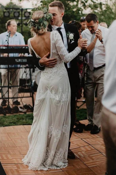 Beautiful Boho Lace Long Sleeve Wedding Dress - Bridelily Beautiful Boho Lace Long Sleeve Wedding Dress - Bridelily