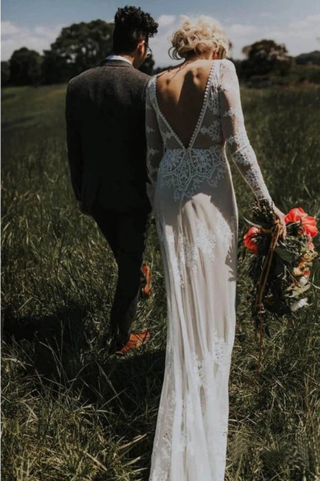 Beautiful Boho Lace Long Sleeve Wedding Dress