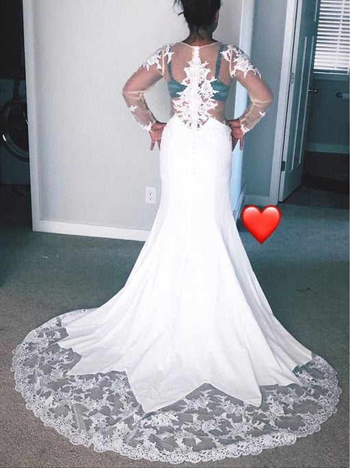 Long Sleeves Lace Appliques Mermaid Wedding Dresses - wedding dresses
