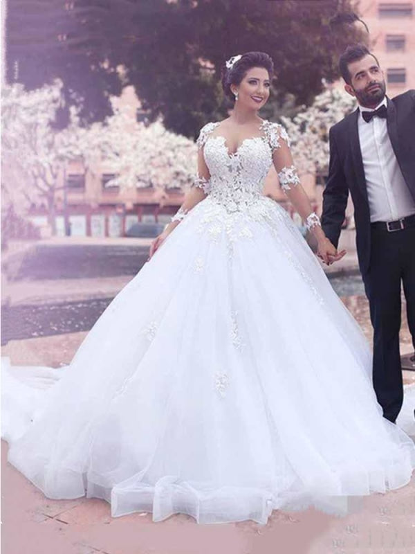 Long Sleeves Lace Ball Gown Wedding Dresses - wedding dresses