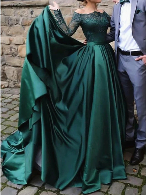 Long Sleeves Lace Emerald Green Prom Dress-Bridelily Long Sleeves Lace Emerald Green Prom Dress-Bridelily