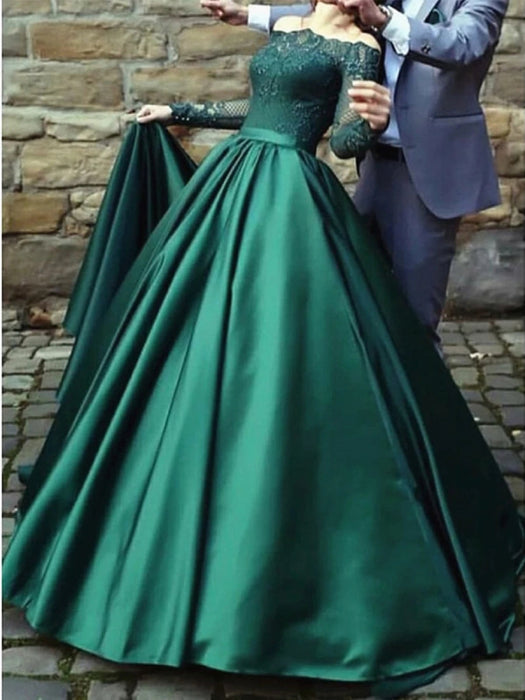 Long Sleeves Lace Emerald Green Prom Dress-Bridelily Long Sleeves Lace Emerald Green Prom Dress-Bridelily