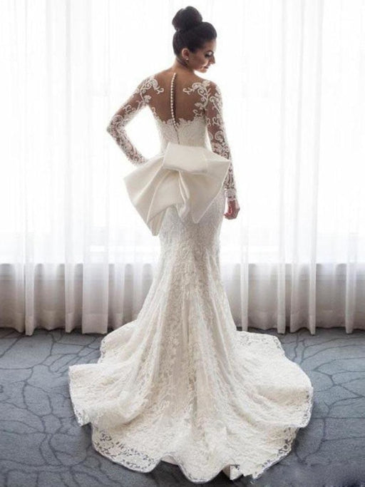Long Sleeves Lace Mermaid Wedding Dresses - wedding dresses