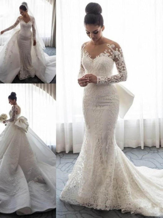Long Sleeves Lace Mermaid Wedding Dresses - wedding dresses
