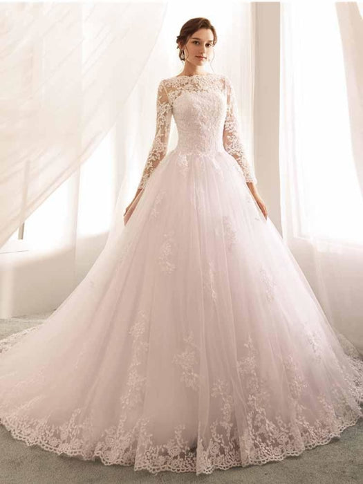Long Sleeves Lace Tulle Mermaid Wedding Dresses - wedding dresses