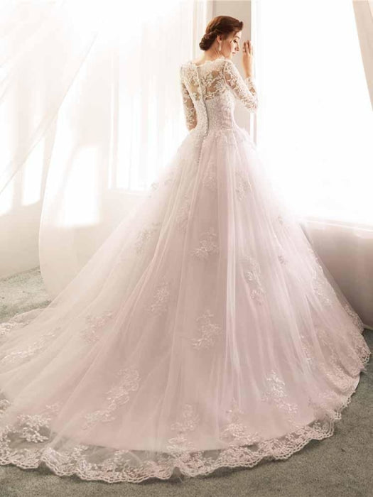 Long Sleeves Lace Tulle Mermaid Wedding Dresses - wedding dresses