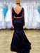 Long Sleeves Mermaid Scoop Neck Two Pieces Lace Black Prom Dresses, Long Sleeves Black Formal Dresses, Black Two Pieces Lace Evening Dresses