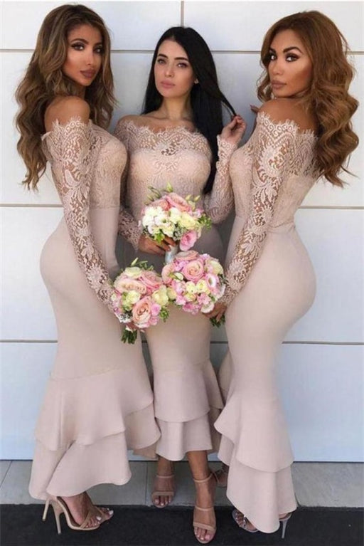 Long Sleeves Mermaid Sheath Lace Bridesmaid Dress - Bridesmaid Dresses