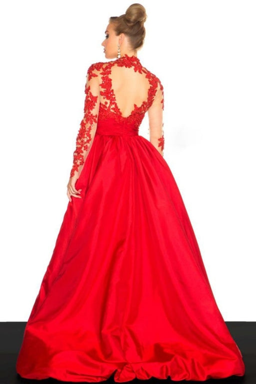 Long Sleeves Red A-Line Prom Dresses Evening Dress - Prom Dresses