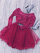 Long Sleeves Two Pieces Lace Beaded Burgundy Homecoming Dresses Short Prom Dresses, Burgundy Lace Formal Dresses, Evening Dresses