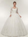 Long Sleeves V-Neck Ball Gown Lace Wedding Dresses - White / Floor Length - wedding dresses