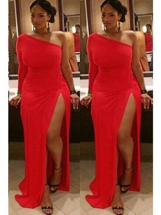 Long Sleeves With Ruched Sweep/Brush Train Spandex Plus Size Dresses - Prom Dresses