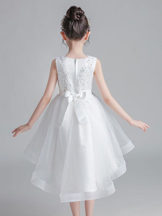 Flower Girl Dresses Pink Jewel Neck Sleeveless Lace Tulle Polyester Embroidered Kids Party Dresses