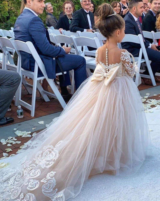 Lovely Princess Long Sleeves Flower Girl Dresses On Sale-Bridelily Lovely Princess Long Sleeves Flower Girl Dresses On Sale-Bridelily